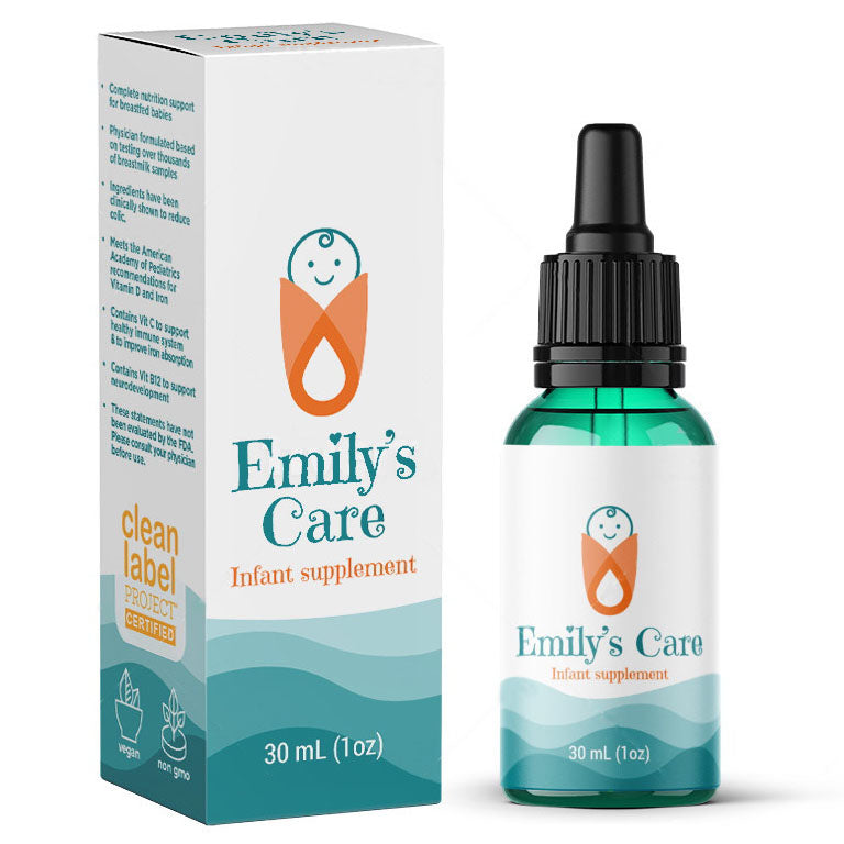 Emily's Care Infant Supplement is Clean Label Project certified and comes in a convenient 30-day bottle with dropper